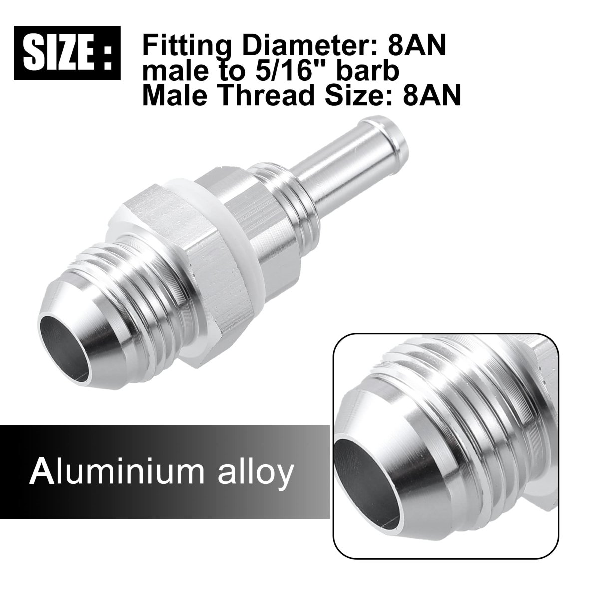 Car Fuel Line Fitting 8an Male Flare Bulkhead To 5 16 Hose Barb Tank Adapters Aluminum Alloy Silver Tone