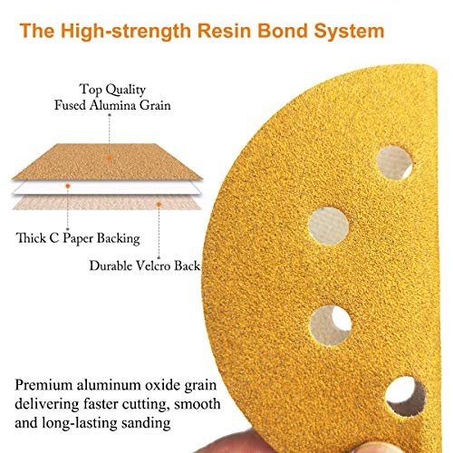 5 In 8 Hole Hook And Loop Sanding Discs 150 Grit Random Orbital Sandpaper Aluminum Oxide 200 Pack