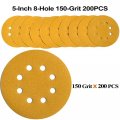 5 In 8 Hole Hook And Loop Sanding Discs 150 Grit Random Orbital Sandpaper Aluminum Oxide 200 Pack