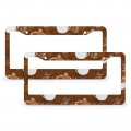 2pack 2 Holes Cute Sloths Bear Relaxing In Coffee Cup On Dark Chocolate Background With Bean Silhouete And License Plate Frame