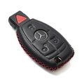 Vitodeco Mercedes Benz Leather Keyless Entry Remote Control Smart Case Cover With A Key Chain Black Red 