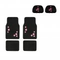 Pink Flowers 4 Pc Carpet Floor Mats And Headrest Cover 