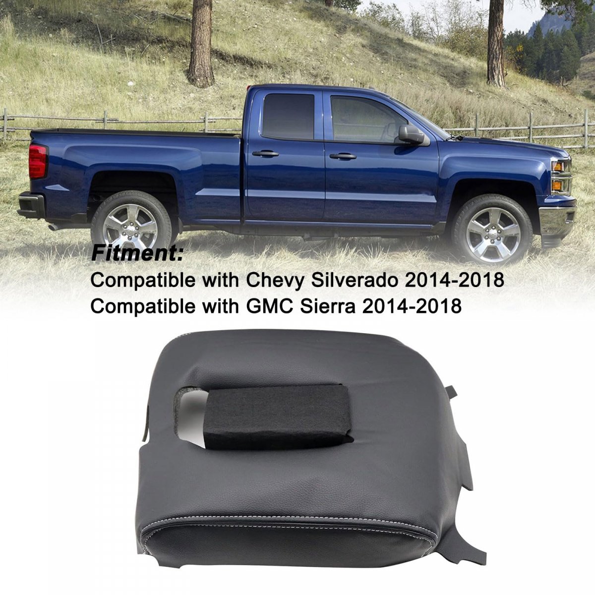 Black Leather Center Console Lid Armrest Cover Replacement For Chevy Silverado Gmc Sierra 2014 2015 2016 2017 2018 Made By
