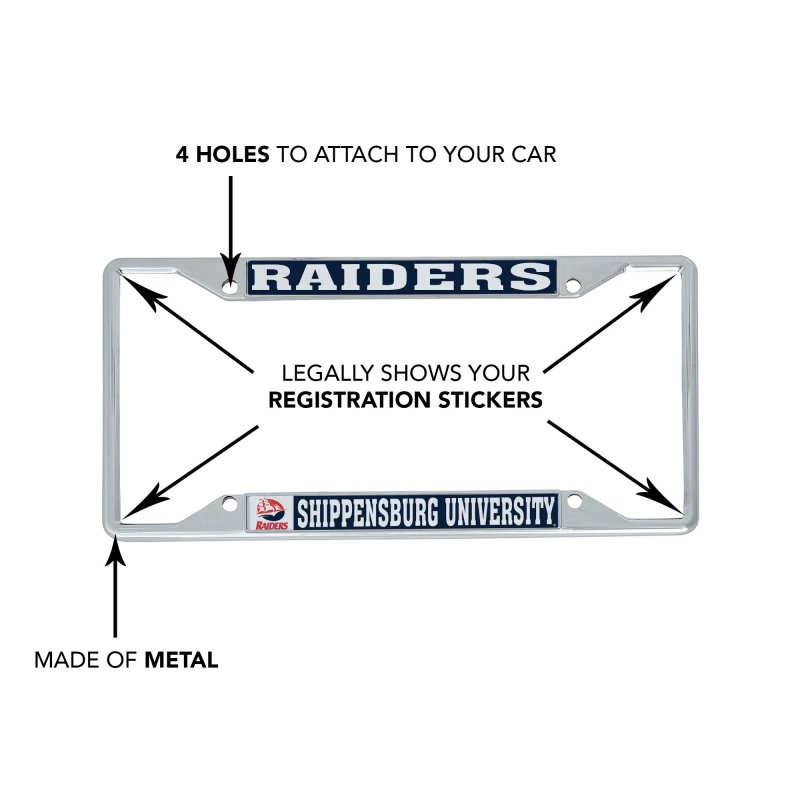 Shippensburg University Raiders Big Red Metal License Plate Frame For Front Or Back Of Car Officially Licensed Mascot