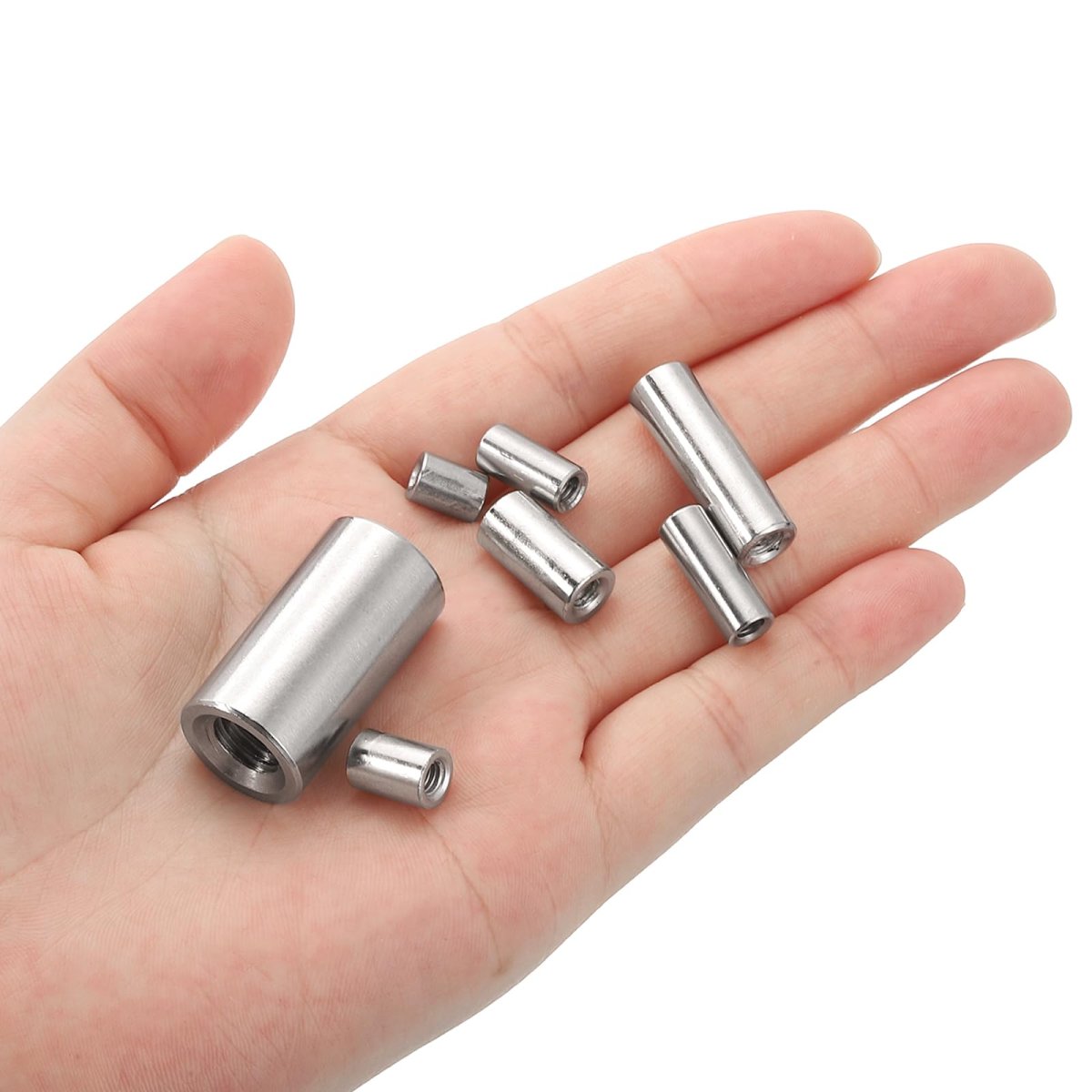 M4x0 7mm Round Coupling Nuts 10 Pcs Carbon Steel Connector Fasteners For Rod Bar Stud 25mm Silver Industrial Construction