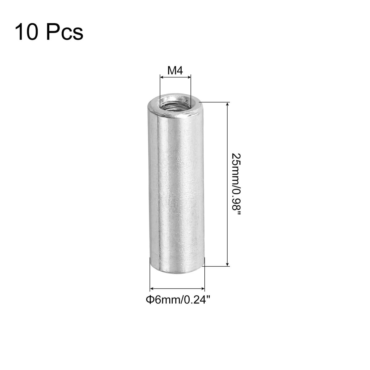 M4x0 7mm Round Coupling Nuts 10 Pcs Carbon Steel Connector Fasteners For Rod Bar Stud 25mm Silver Industrial Construction