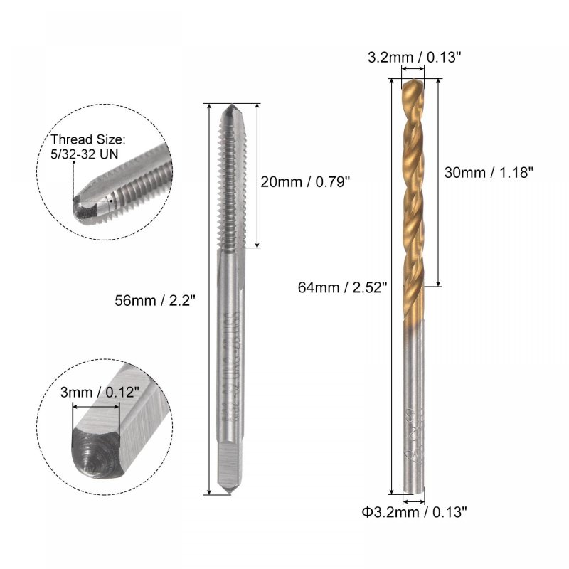 5 32-32 Un Straight Flute Thread Tap And 3 2mm Twist Drill Bit Set Titanium Plated 6542 High Speed Steel Drilling Machine