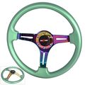 Universal 350mm 6 Bolt Hole Heavy Duty Light Weight Steering Wheel Green Trim Neo Chrome Center Streak Design Godsnow Jdm Leaf 