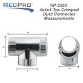 Recpro Rv 4-inch 3 Way Tee Joint Galvanized Duct Splitter