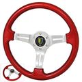 Universal 350mm 6 Bolt Hole Heavy Duty Light Weight Steering Wheel Red Trim Chrome Center Streak Design Wakaba Jdm Leaf Horn 