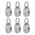 6pcs M25 Single Pulley Block 304 Stainless Steel Hanging Wire Towing Wheel Lifting Crane Swivel Hook Rope Cable Roller