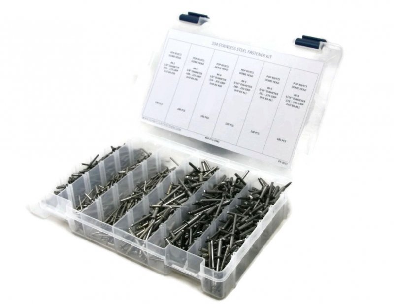 Stainless Steel Domed Pop Rivet Fastener Assortment Kit 601 Piece 304 Grade 4 To 6