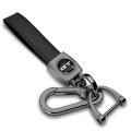 Ipick Image For Ford Mustang Gt Logo In Black On Leather Loop-strap Dark Gunmetal Hook Key Chain 