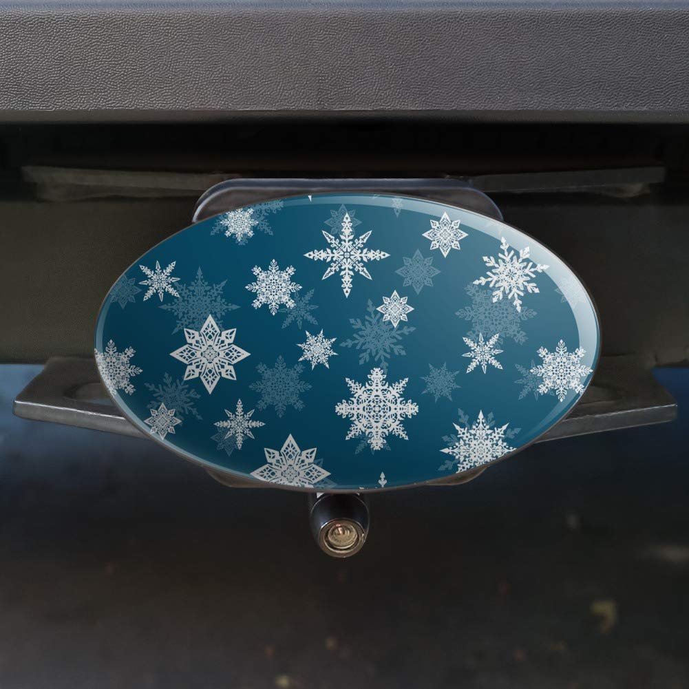 Snowflakes On Blue Tile Pattern Oval Trailer Hitch Cover Plug Insert For 2 In Receivers Black Abs Plastic Uv Resistant Modern