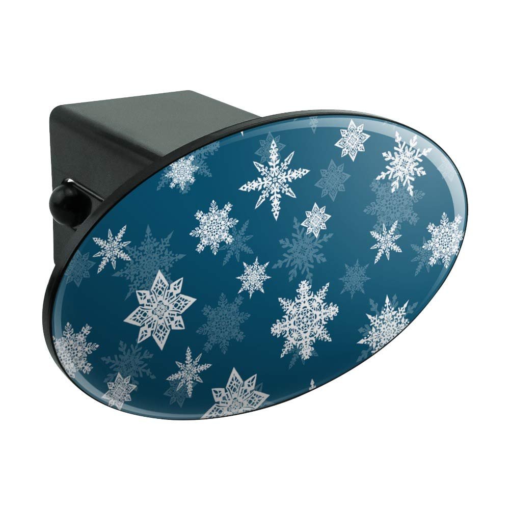 Snowflakes On Blue Tile Pattern Oval Trailer Hitch Cover Plug Insert For 2 In Receivers Black Abs Plastic Uv Resistant Modern