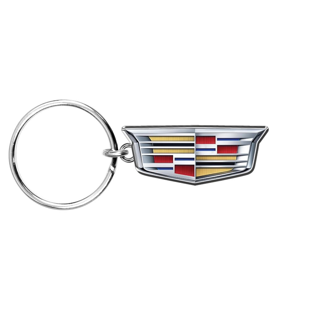 Cadillac Crest Logo Die Cut Metal Key Chain With Black Lanyard Strap Officially Licensed Charm 21 In X 1 0 2