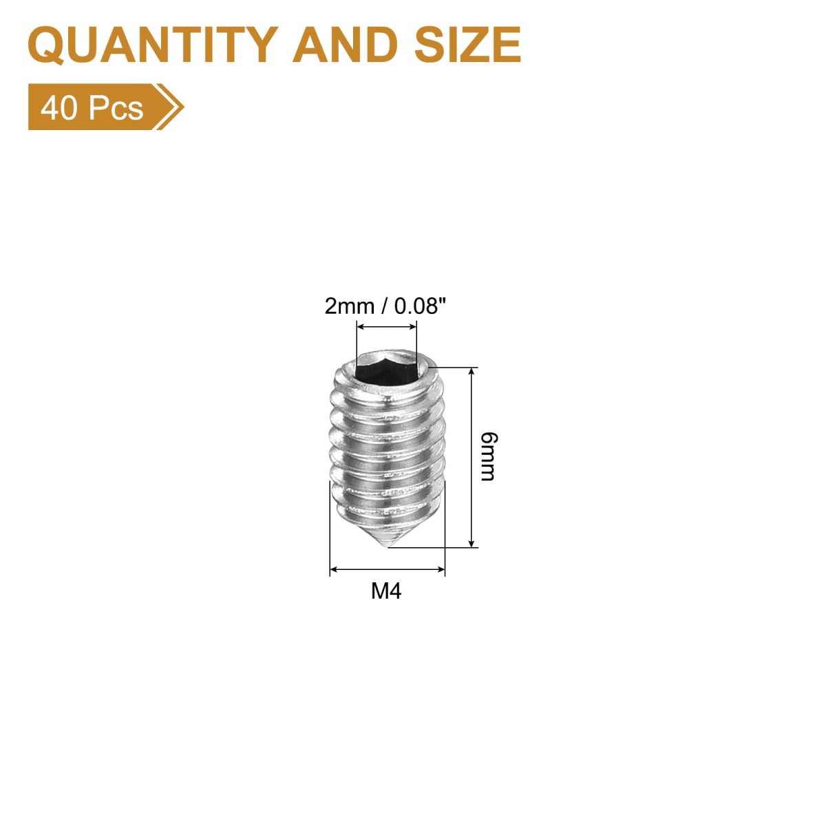 40pcs Set Screws M4x6mm 304 Stainless Steel Cone Point Hex Socket Grub For Machinery Home Repairs And Fixtures Silver