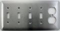 Mulberry Princess Style Satin Stainless Steel 5 Gang Switch Plate 4 Toggle Light Opening 1 Duplex Outlet 