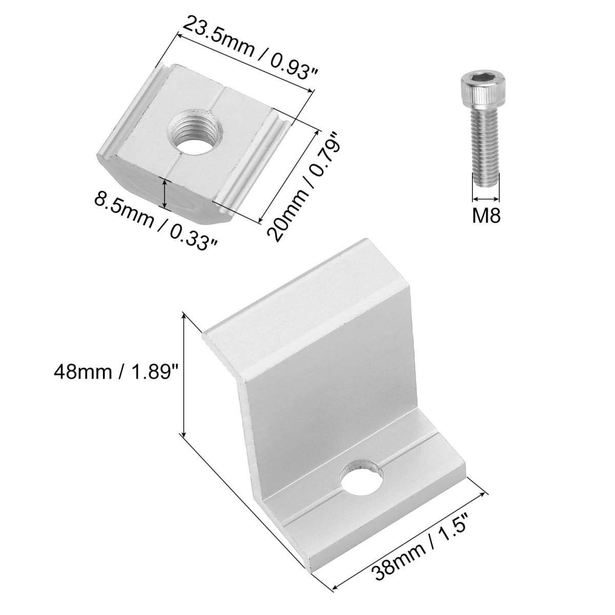 8pcs Solar End Clamp 45mm Aluminum Adjustable Panel Mounting Bracket Z Clamps For Pv System Silver