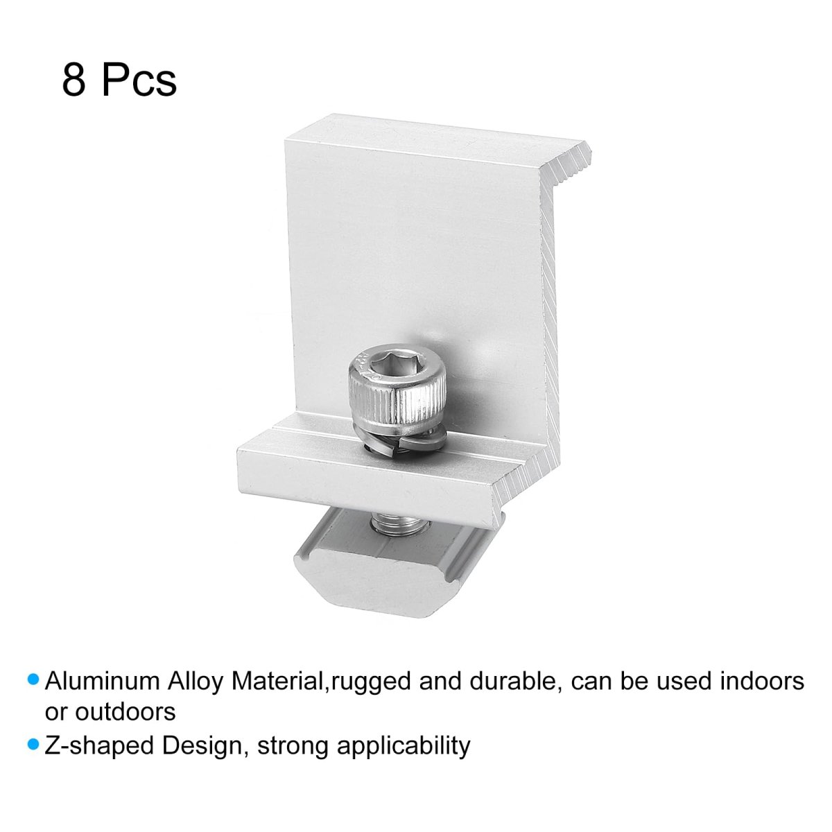 8pcs Solar End Clamp 45mm Aluminum Adjustable Panel Mounting Bracket Z Clamps For Pv System Silver