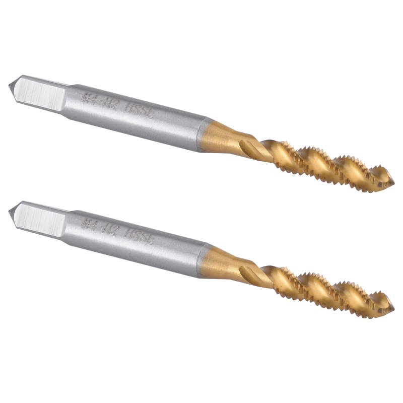Burkit 2pcs M4 X 0 7 Spiral Flute Tap Hss Titanium Coated Plug Threading