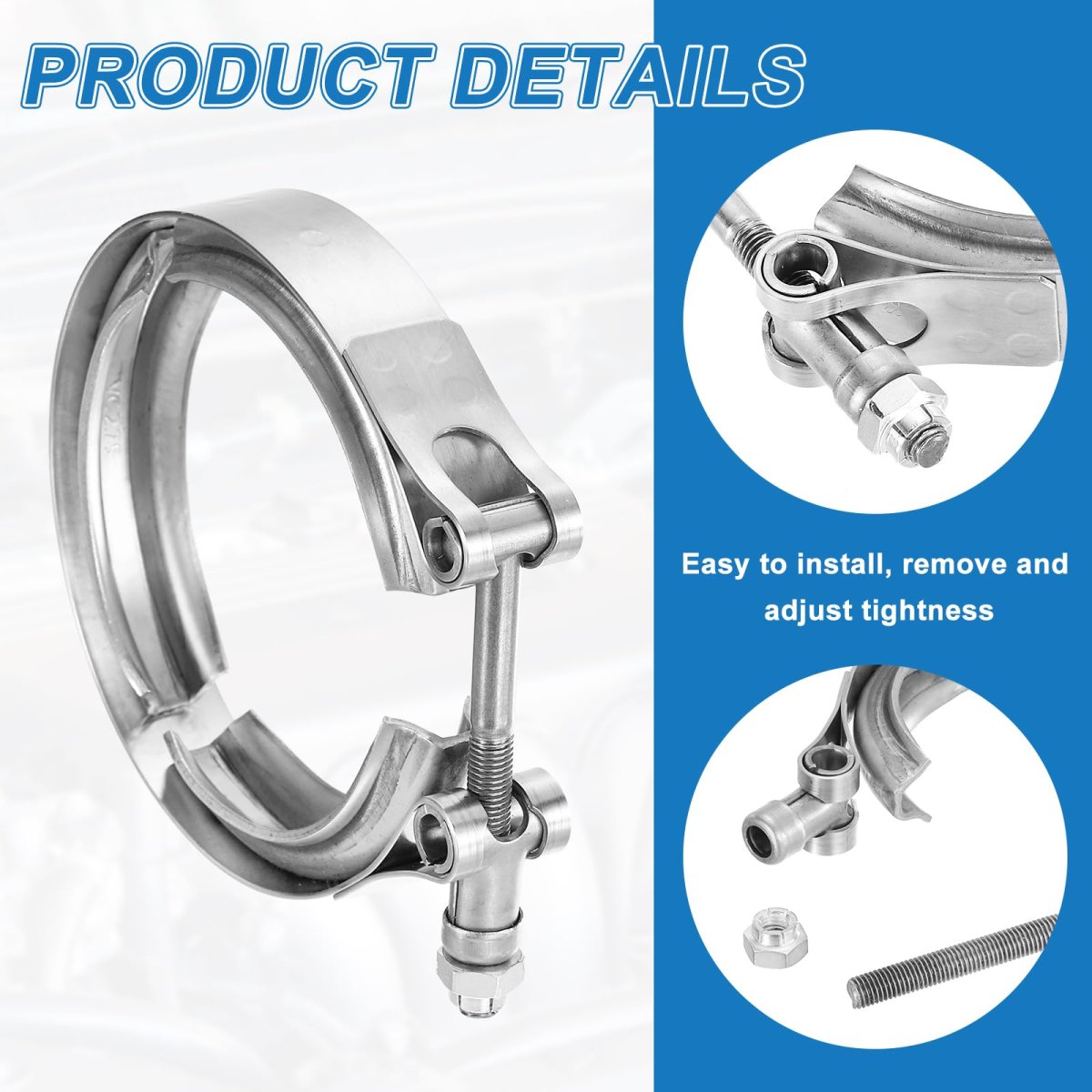 2 75 In V Band Clamp 304 Stainless Steel For Exhaust Systems 70mm 76in Adjustment Range Downpipe Exchange Accessories