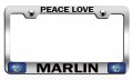 Peace Love Marlin Fishing Chrome Metal License Plate Frame Tag Holder W50 