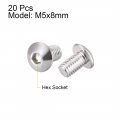 Uxcell M5x8mm Machine Screws Hex Socket Round Head Screw 304 Stainless Steel Fasteners Bolts 20pcs