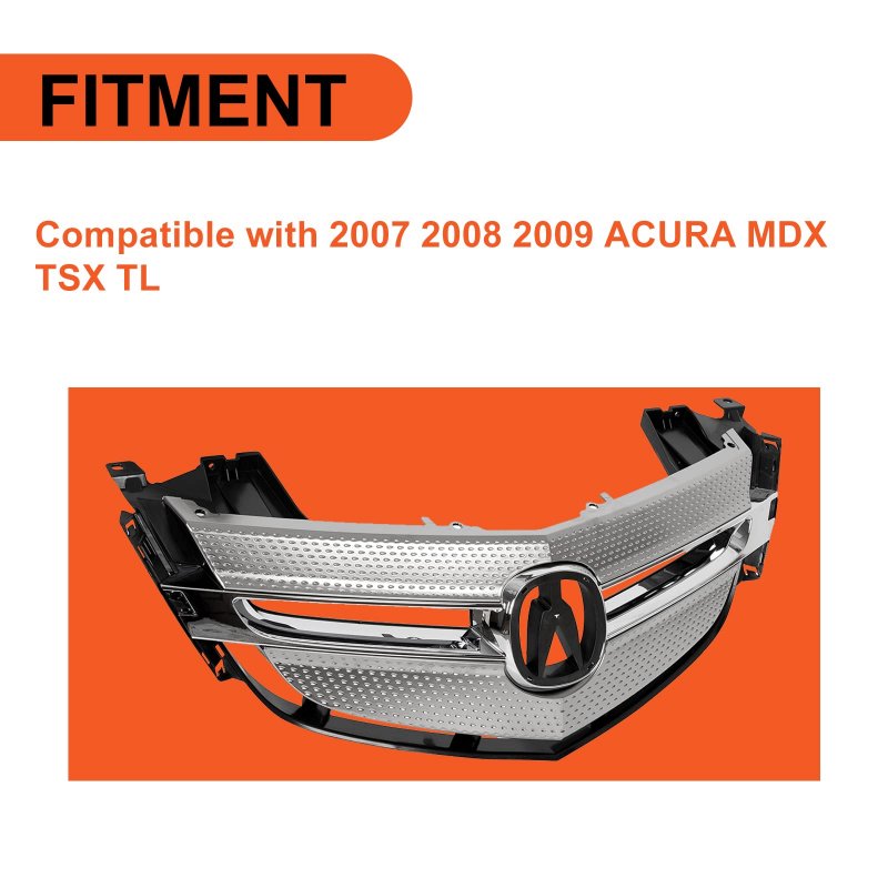 Front Bumper Grille For 2007-2009 Acura Mdx Tsx Tl Grill Cover Molding Vent Hood Trim W Moulding Silver