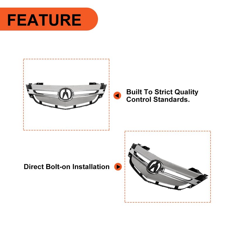 Front Bumper Grille For 2007-2009 Acura Mdx Tsx Tl Grill Cover Molding Vent Hood Trim W Moulding Silver