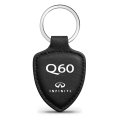 Infiniti Q60 Logo Genuine Leather Key Chain Black Shield Shape Official Licensed Accessory 2 25 X 1 75 In
