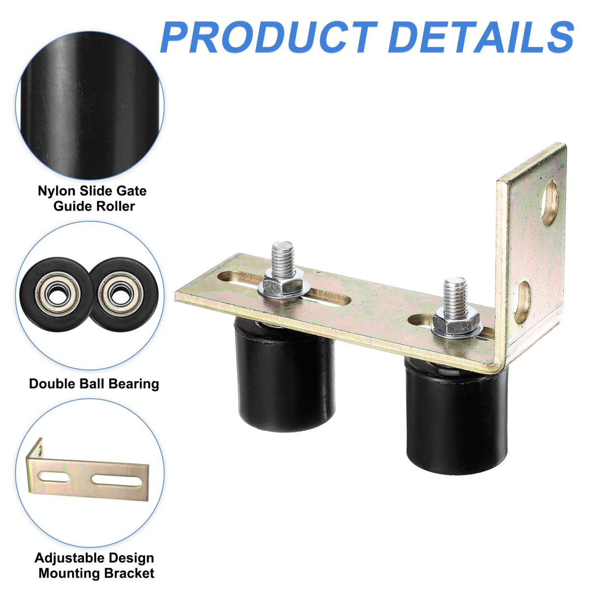 Slide Gate Guide Roller 2 Set With L Rear Post Bracket Universal Nylon Ball Bearing 1 7 In Black