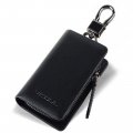 Italy Leather Car Smart Key Fob Zipper Case Universal Bag With Keychain And Metal Hook A01 Black Genuine 3 7in X 2 2in 0 8in 