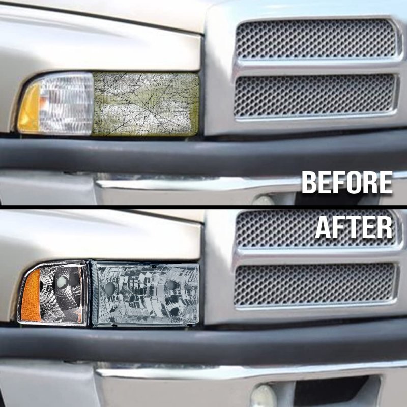 Smoky Corner Headlight Housing For 1994-2001 Dodge Ram 1500 2500 3500 Clear Lens Front Lamps 55076749ad 55076748ad 55076749ao