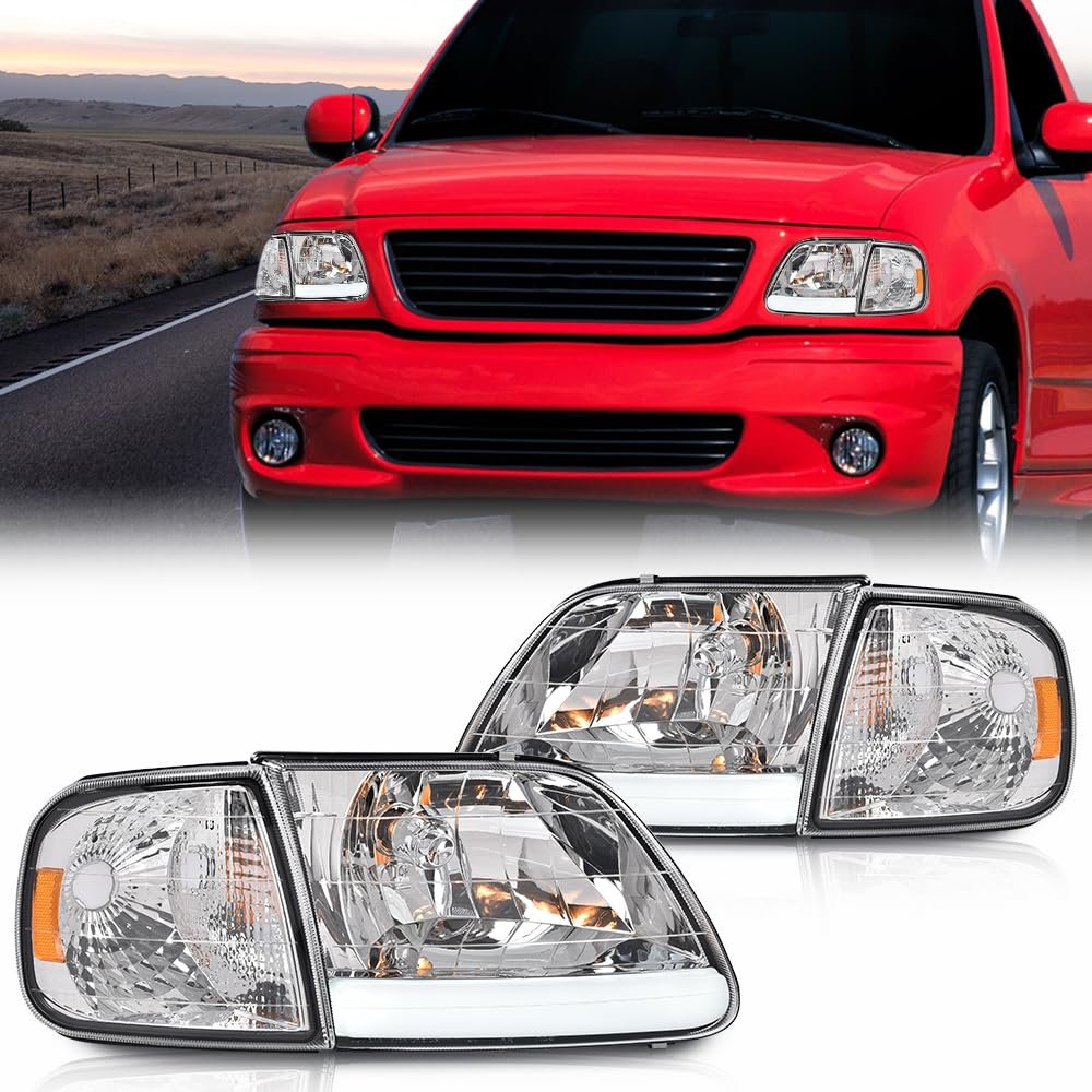 Led Drl Headlights For Ford Expedition 1997-2002 Fit F150 1998-2003 F250 1997-1999 Bumper Headlamp W Corner Lamps Clear Lens