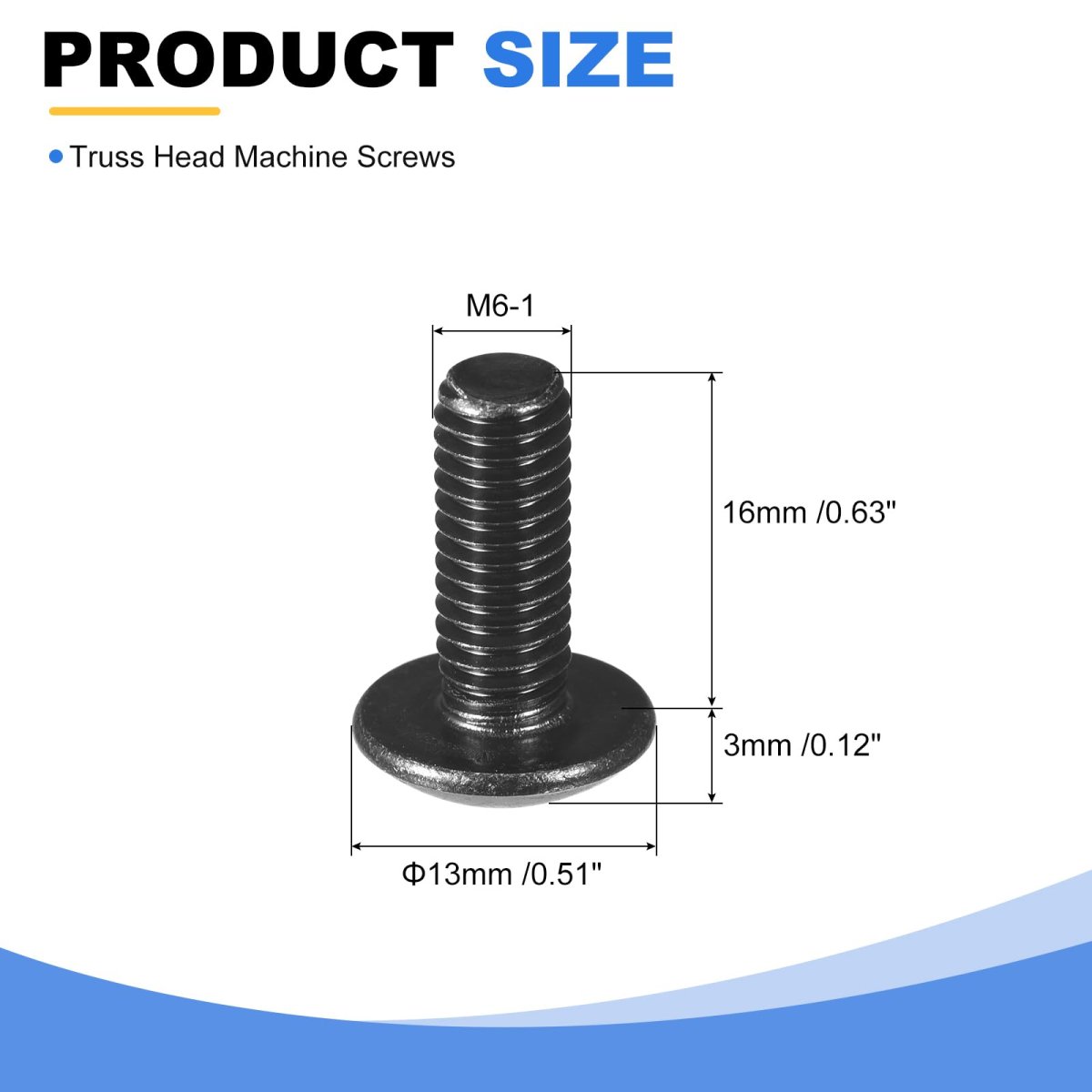 M6-1 X 16mm Truss Head Phillips Machine Screws Full Thread Drive 304 Stainless Steel 18-8 Black Oxide Finish Quantity 20