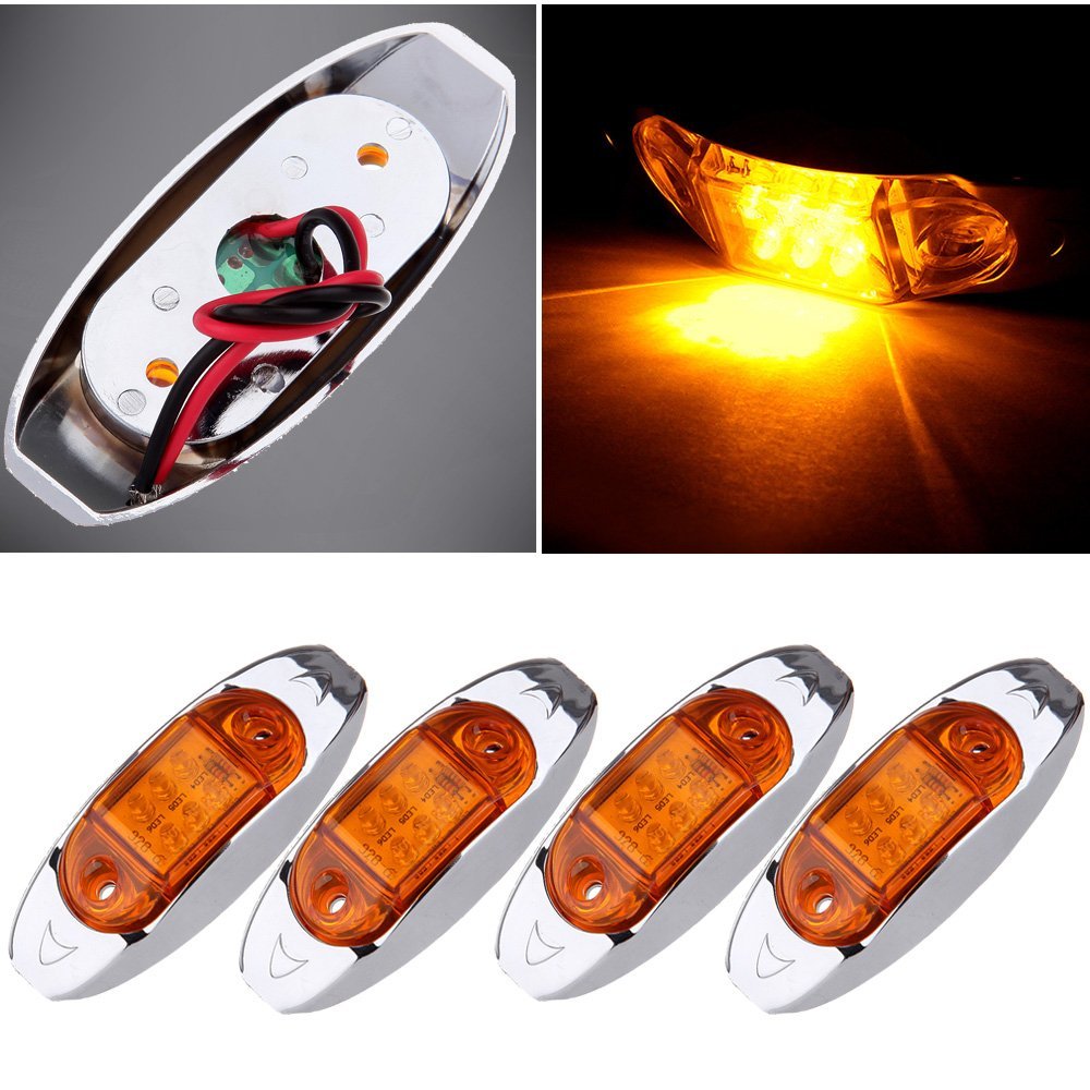 4x Oval Led Trailer Marker Lights With Chrome Bezel Amber Clearance Side Lamps Waterproof Surface Mount For Trucks Rv Atv And