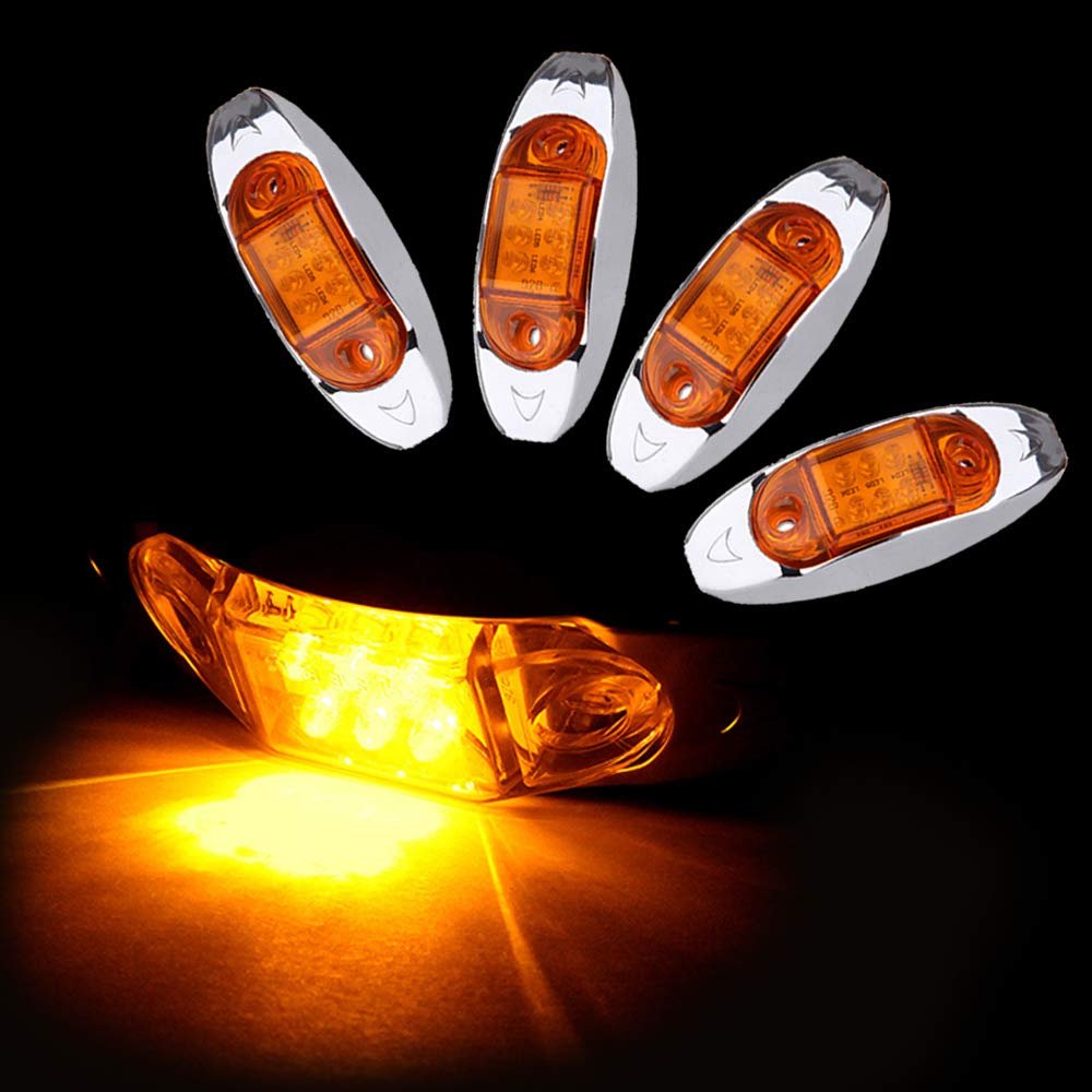 4x Oval Led Trailer Marker Lights With Chrome Bezel Amber Clearance Side Lamps Waterproof Surface Mount For Trucks Rv Atv And