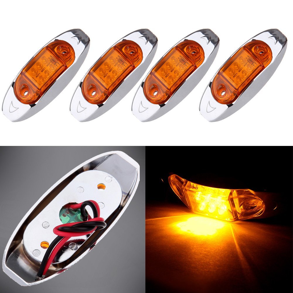 4x Oval Led Trailer Marker Lights With Chrome Bezel Amber Clearance Side Lamps Waterproof Surface Mount For Trucks Rv Atv And
