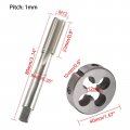 M12 X 1mm Hss Metric Tap And Die Set Thread Round Right Hand Taper Silver Tone 2pcs