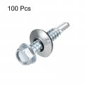 Uxcell 14 X 1-1 4 Self Drilling Screws With Rubber Washer 100pcs Zinc Plated Steel Roofing Hex Head Tapping Epdm For Metal To