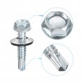 Uxcell 14 X 1-1 4 Self Drilling Screws With Rubber Washer 100pcs Zinc Plated Steel Roofing Hex Head Tapping Epdm For Metal To