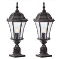 Goalplus Cast Aluminum 24 Large Post Light With 3 Pier Mount 2 Pack Exterior Pole Lights Fixture Seeded Glass Bronze Outside 