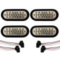 4 Pcs 2x6 Oval 24 Diodes Clear White Led Turn Tail Truck Light With Rubber Grommet Pigtail 