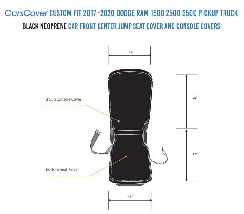 Custom Fit 2017 2020 Dodge Ram 1500 2500 3500 Black Neoprene Front Center Jump Seat Cover And Console Covers 3 Piece Set