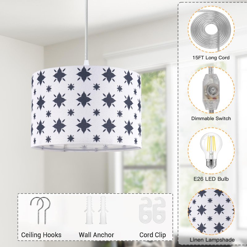 Axnau Plug In Pendant Light Hanging With Cord Dimmable Switch Lamp 15 Ft Fixture For Bedroom Living Room Kitchen Island Bulb