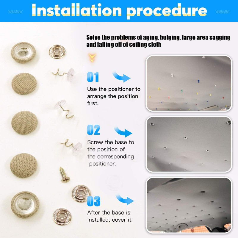 Car Roof Headliner Repair Kit 152 Piece Beige Rivets And Buttons With Red Push Pins Screwdriver For Most Vehicle Brands