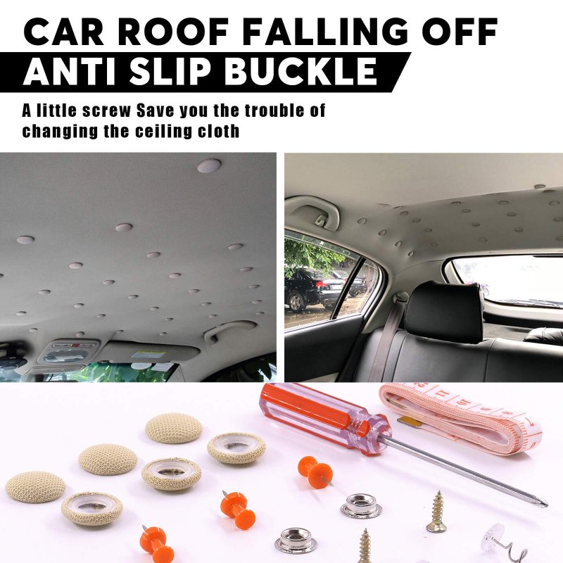 Car Roof Headliner Repair Kit 152 Piece Beige Rivets And Buttons With Red Push Pins Screwdriver For Most Vehicle Brands