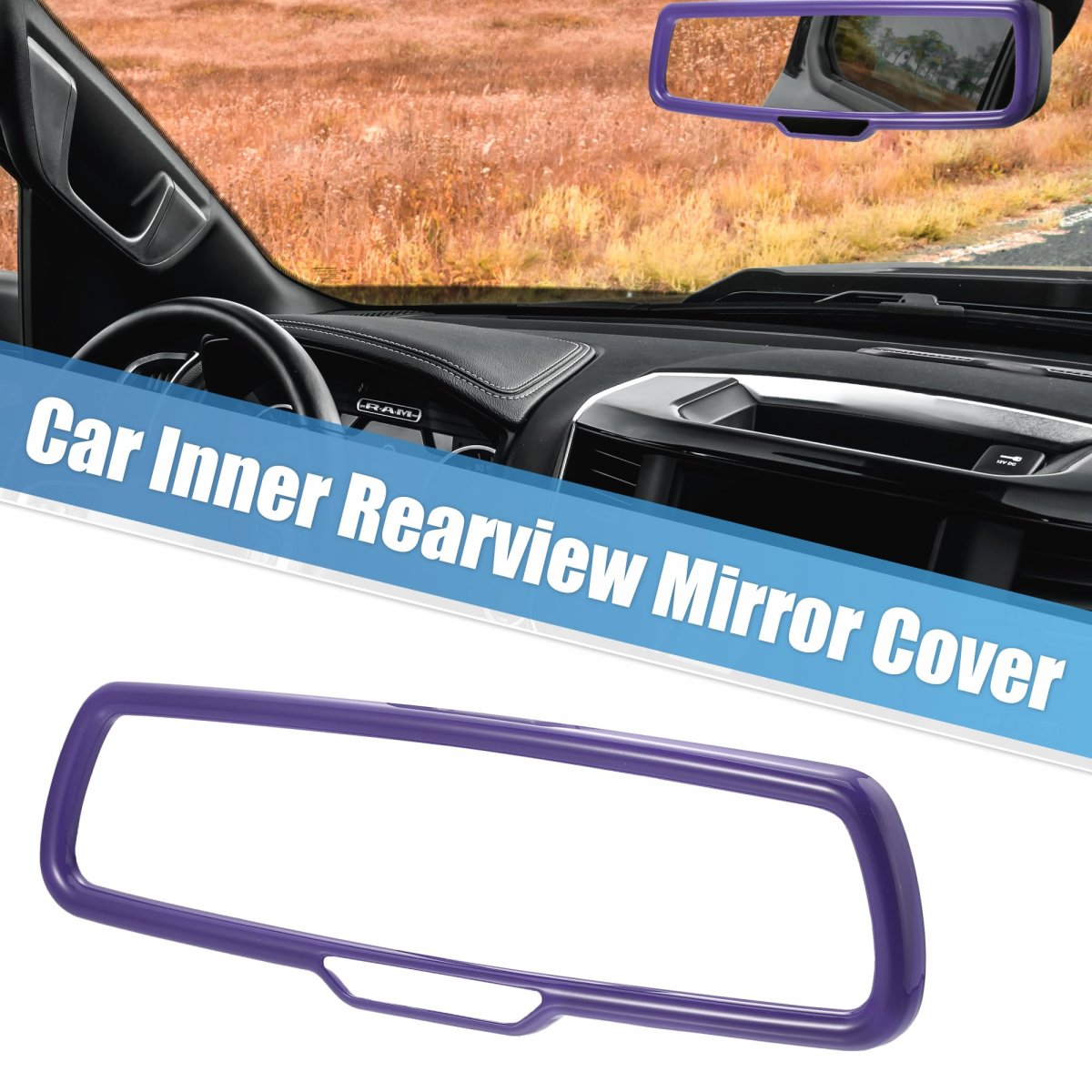 Car Interior Rearview Mirror Cover Trims Decoration Accessory Abs Purple For Dodge Challenger Charger Ram