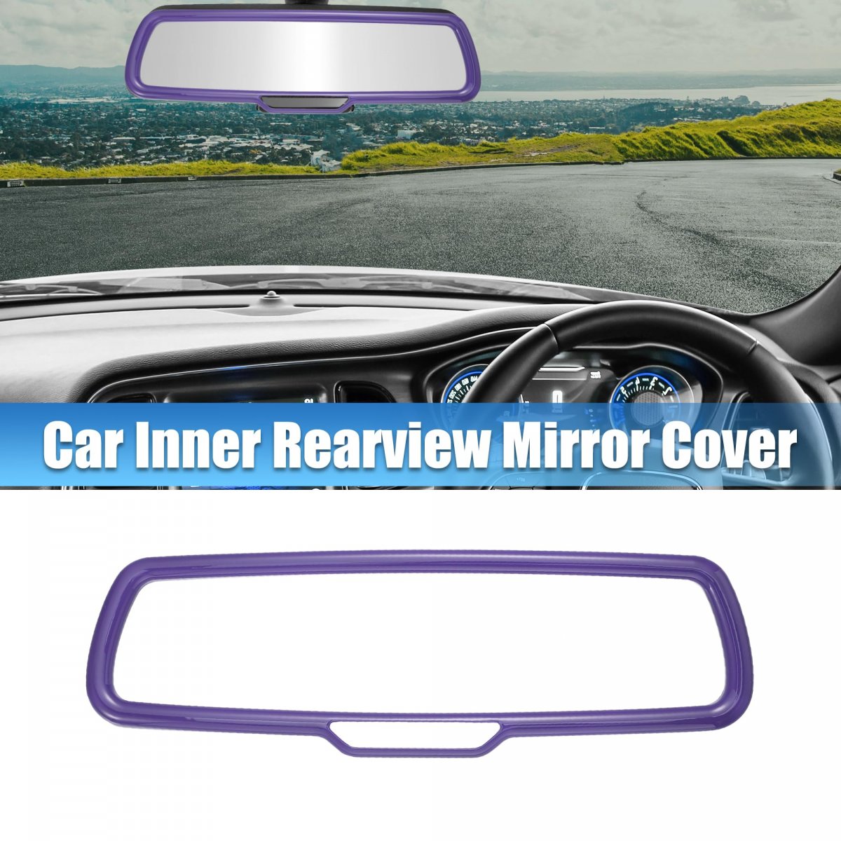 Car Interior Rearview Mirror Cover Trims Decoration Accessory Abs Purple For Dodge Challenger Charger Ram